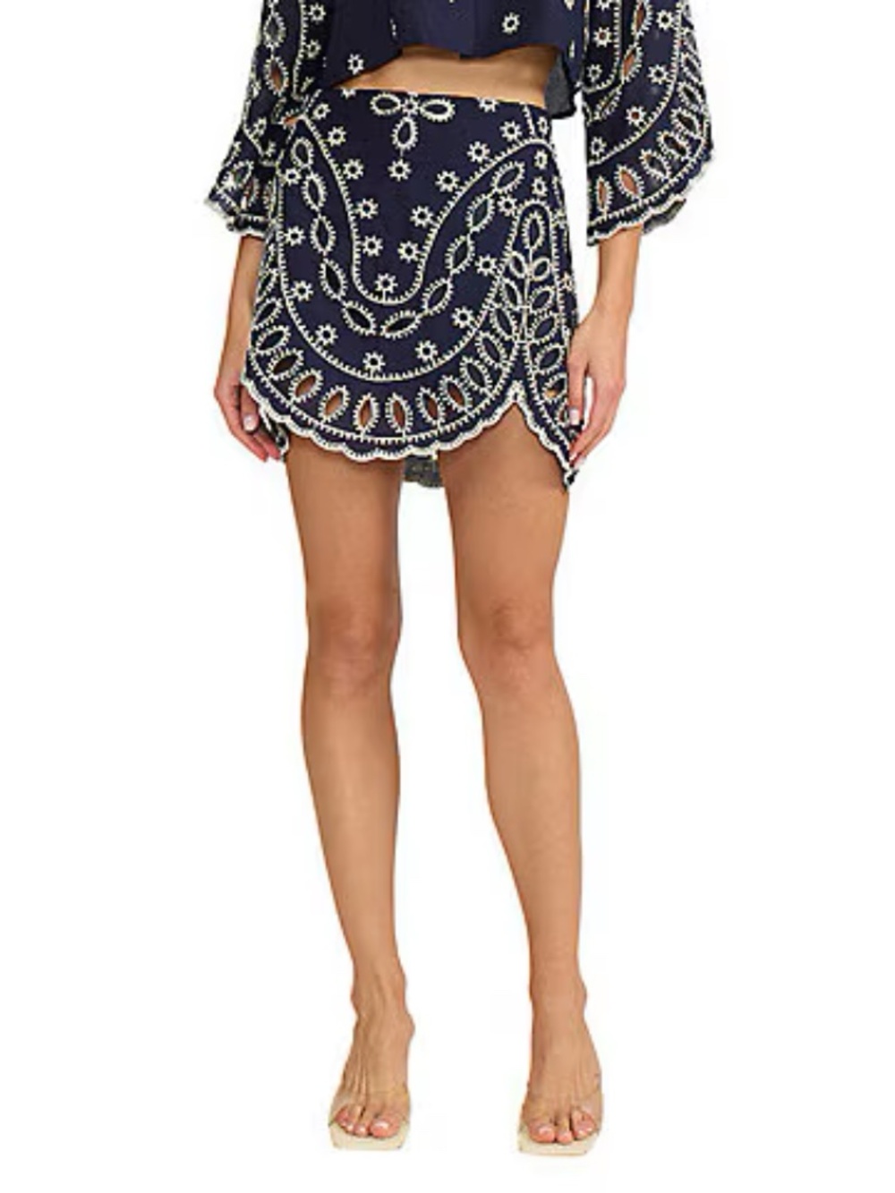 Navy Lucy Paris Sona Embroidered Eyelet Skort Petite Small